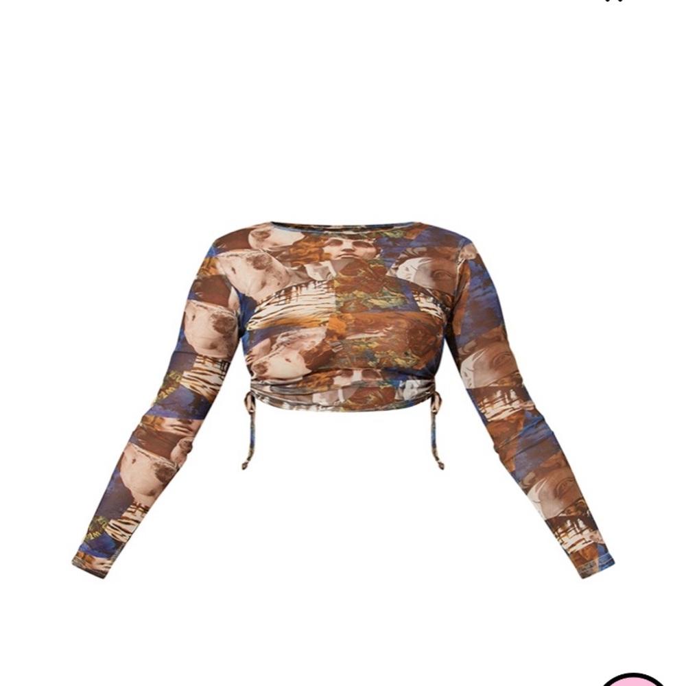 BRAND NEW ABSTRACT MESH RUCHED SIDE CROP TOP